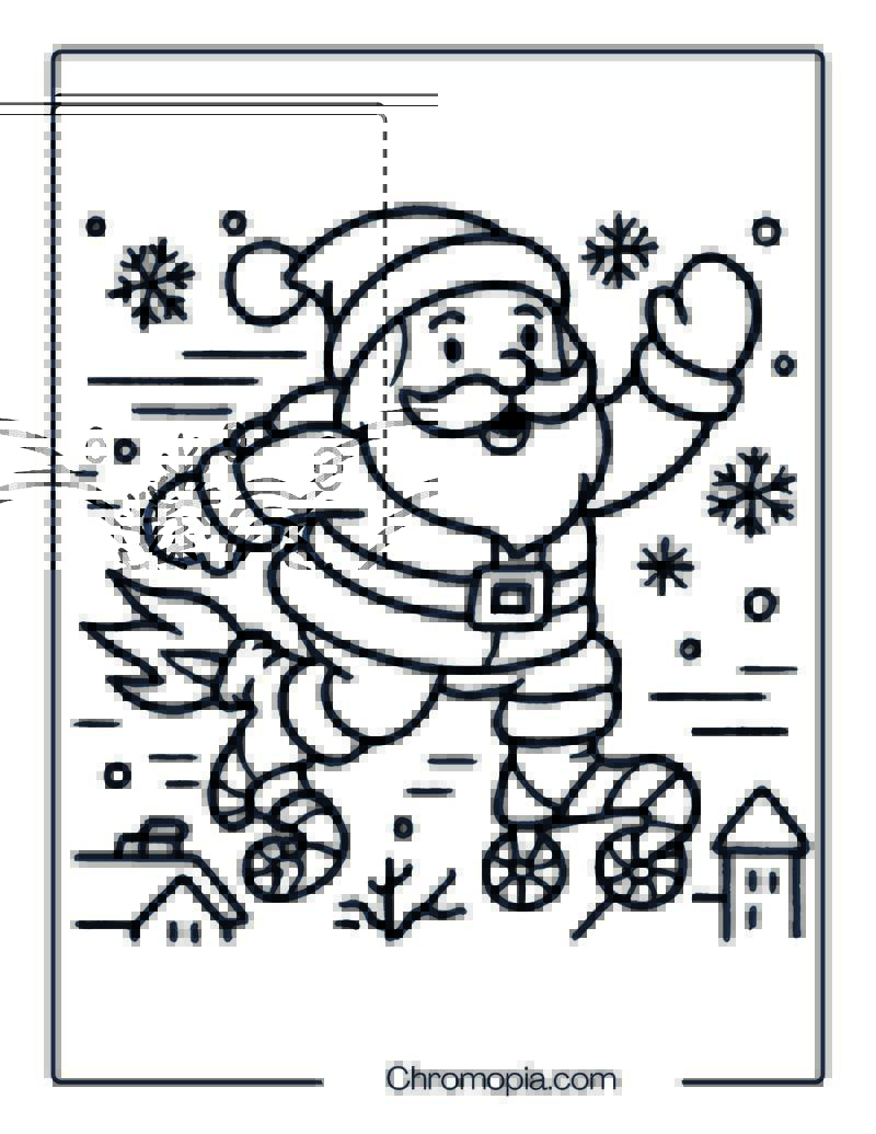Santa Claus on Candy Cane Rocket Skates – Roller Skates Coloring Pages