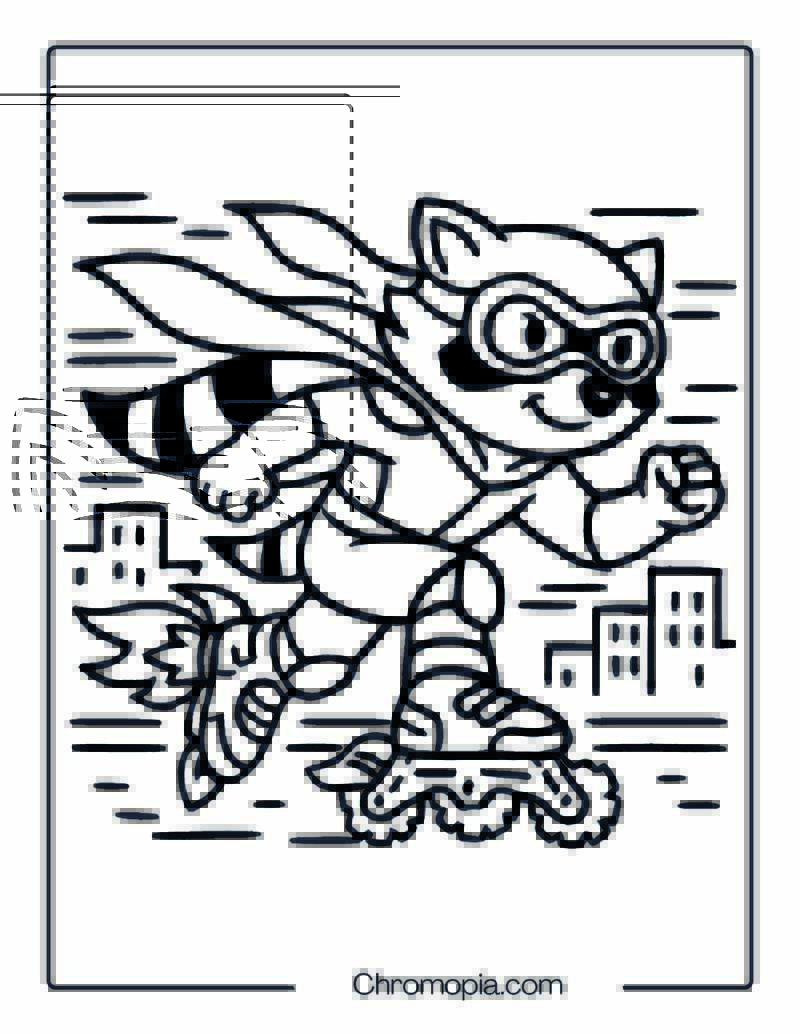 Superhero Raccoon on Jet-Powered Inline Skates – Roller Skates Coloring Pages