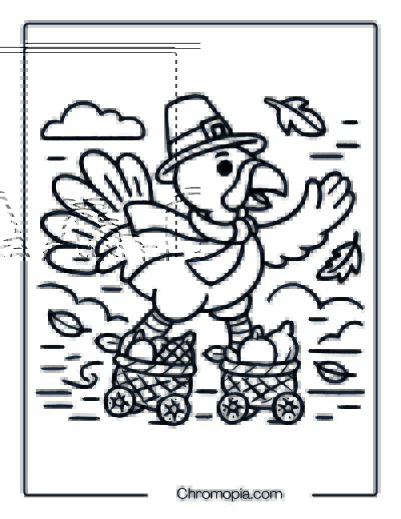 Thanksgiving Turkey on Harvest Basket Skates – Roller Skates Coloring Pages