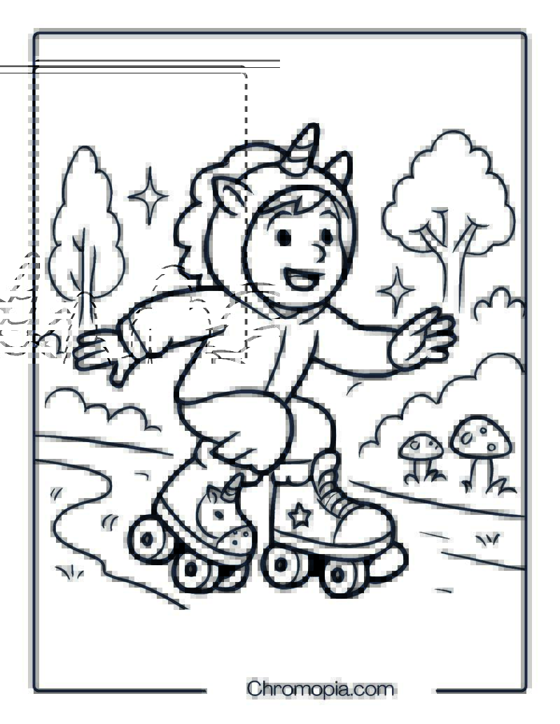 Unicorn Theme Character Skates – Roller Skates Coloring Pages