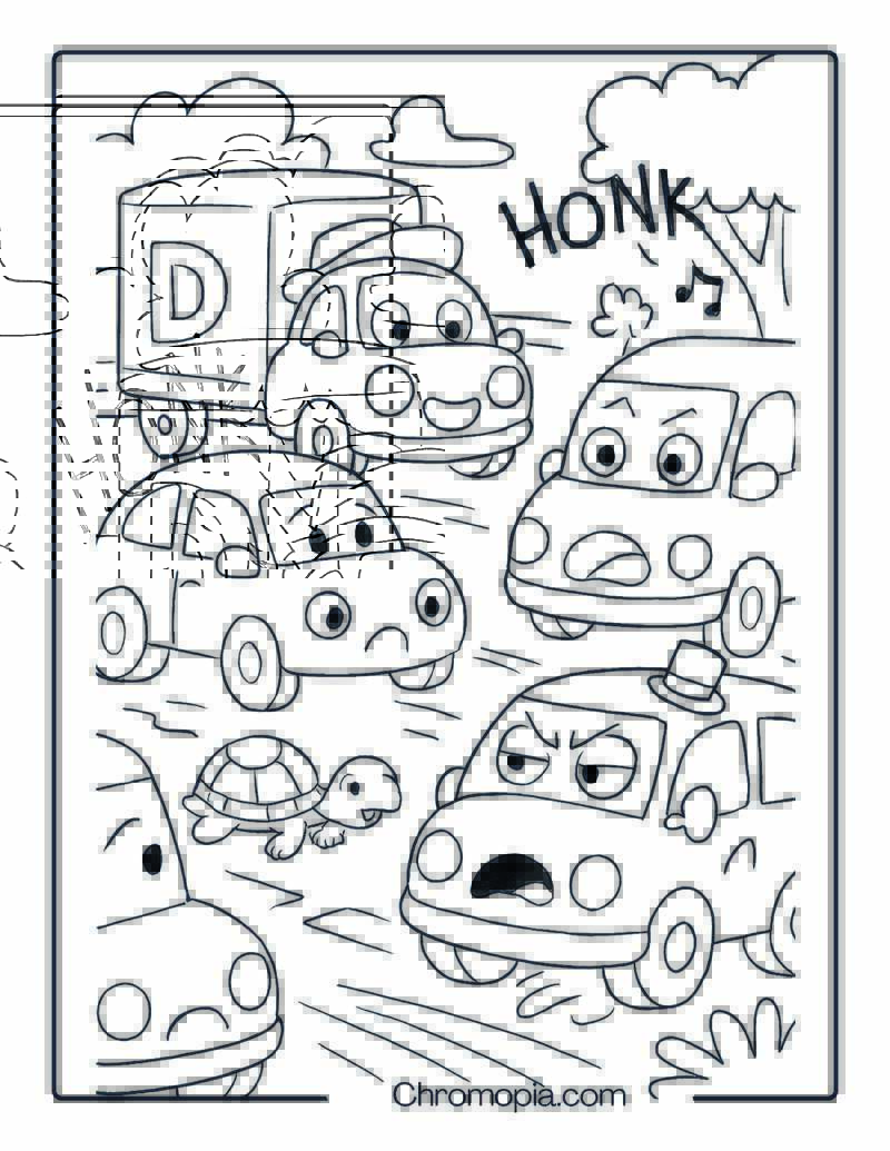 Cartoon Traffic Jam with Funny Cars and Trucks – Cars and Trucks Coloring Page