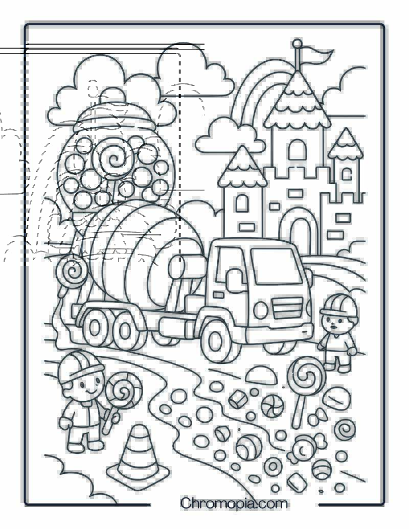 Fantasy Candy Mixer Truck in a Toy World – Cement Truck Coloring Page