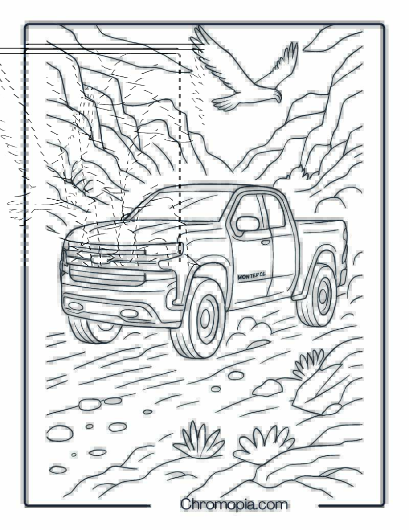 Chevrolet Truck Racing Through Desert Canyon – Chevrolet Truck Coloring Page