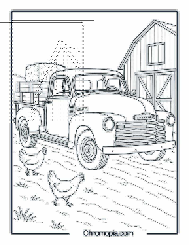 Classic Chevrolet Farm Truck with Hay Bales – Chevrolet Truck Coloring Page