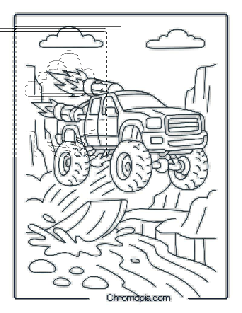 Monster-Style Lifted Truck with Jet Boosters – DieselLifted Truck Coloring Page