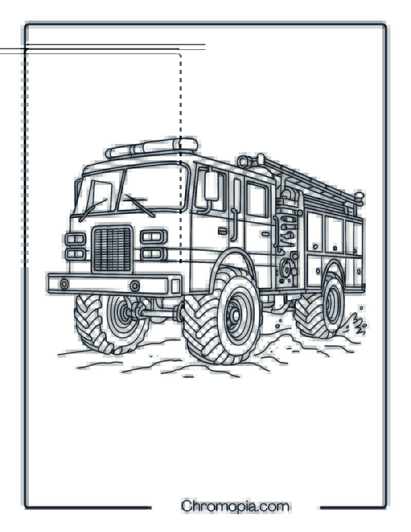 Classic American Fire Engine in Profile View – Fire Truck Coloring Page