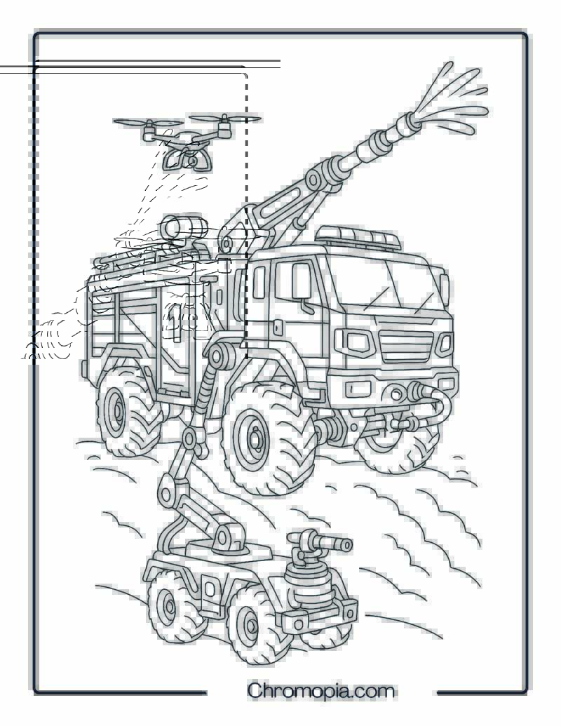 Firefighting Robot Truck for Futuristic Rescue – Fire Truck Coloring Page