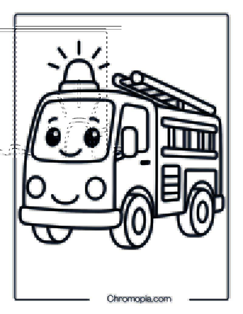 Minimal Line Art Fire Truck for Toddlers – Fire Truck Coloring Page
