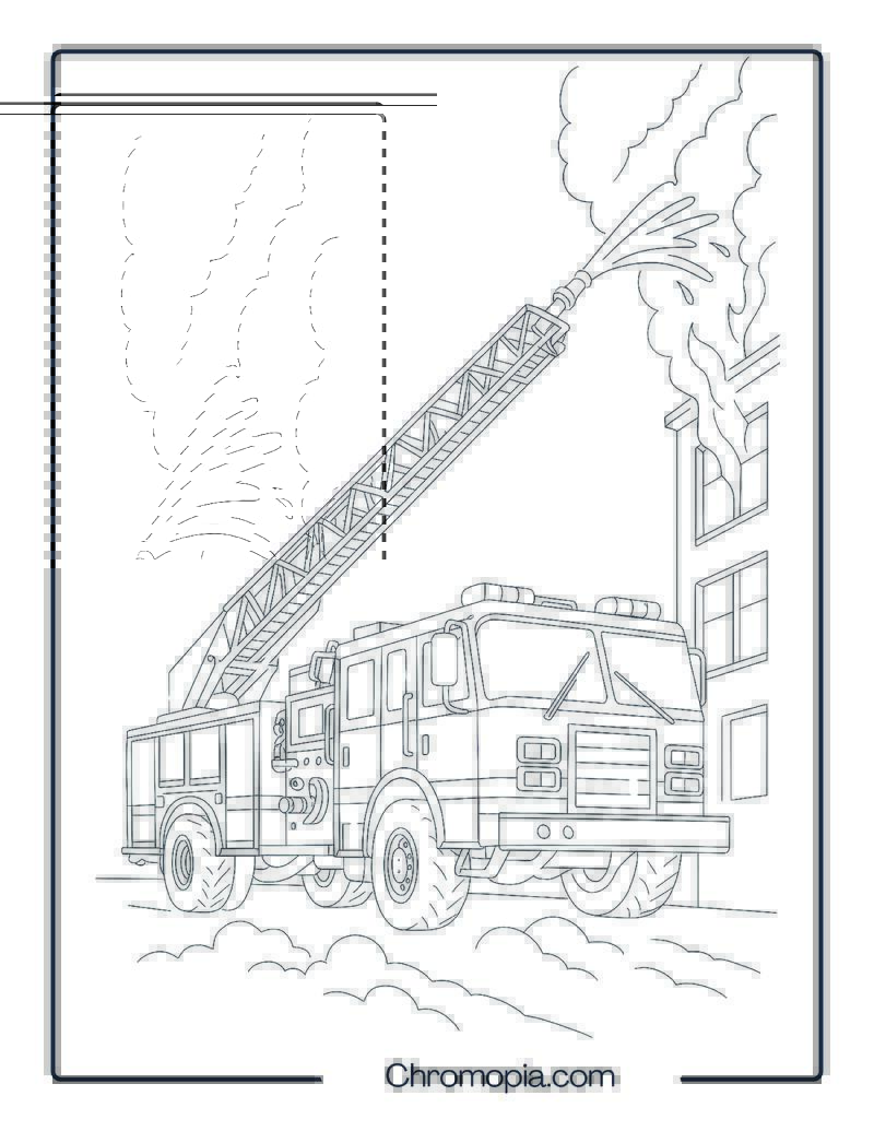 Modern Aerial Ladder Fire Truck in Action – Fire Truck Coloring