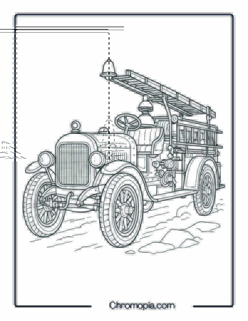 Vintage European Fire Truck from the 1920s – Fire Truck Coloring Page