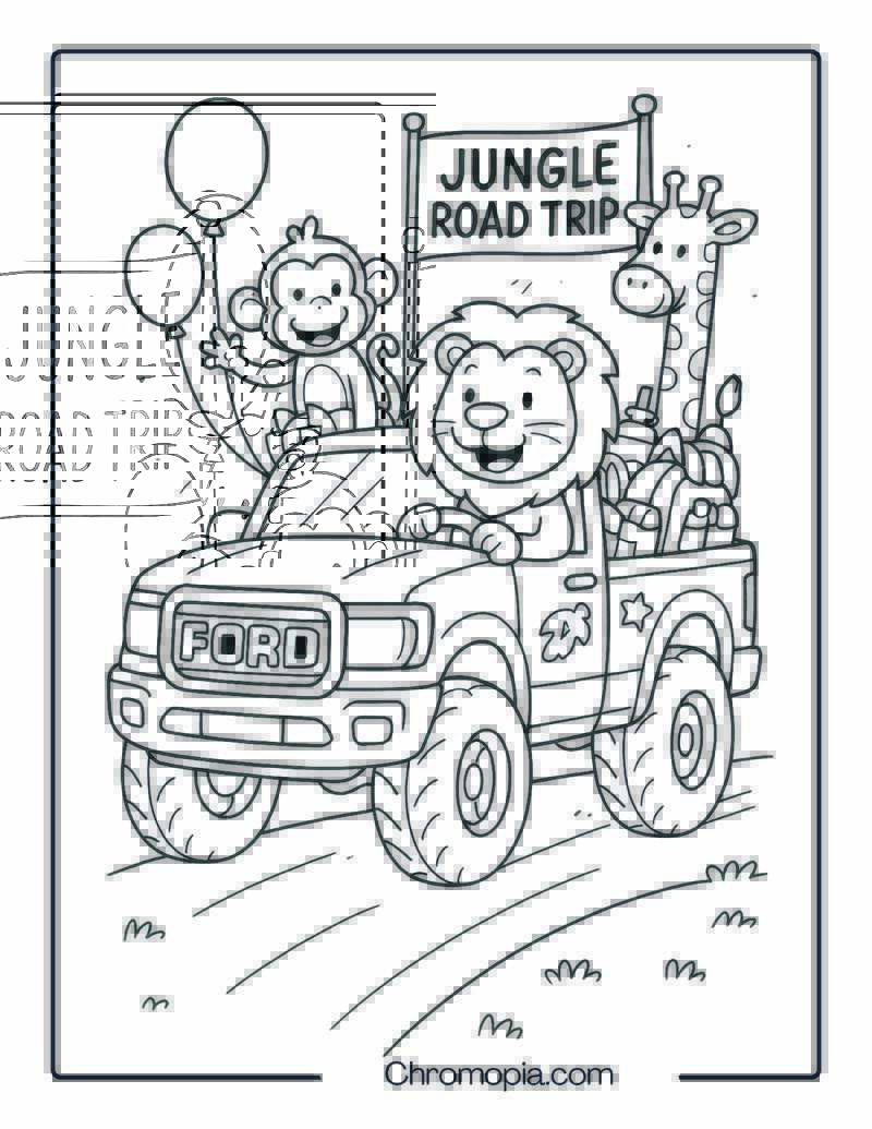 Cartoon Ford Truck with Animals Driving – Ford Truck Coloring Page
