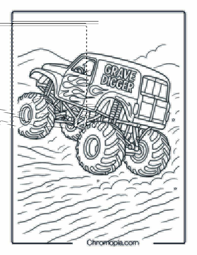 Grave Digger Monster Truck Racing Through Desert Track – Grave Digger Monster Truck Coloring Page