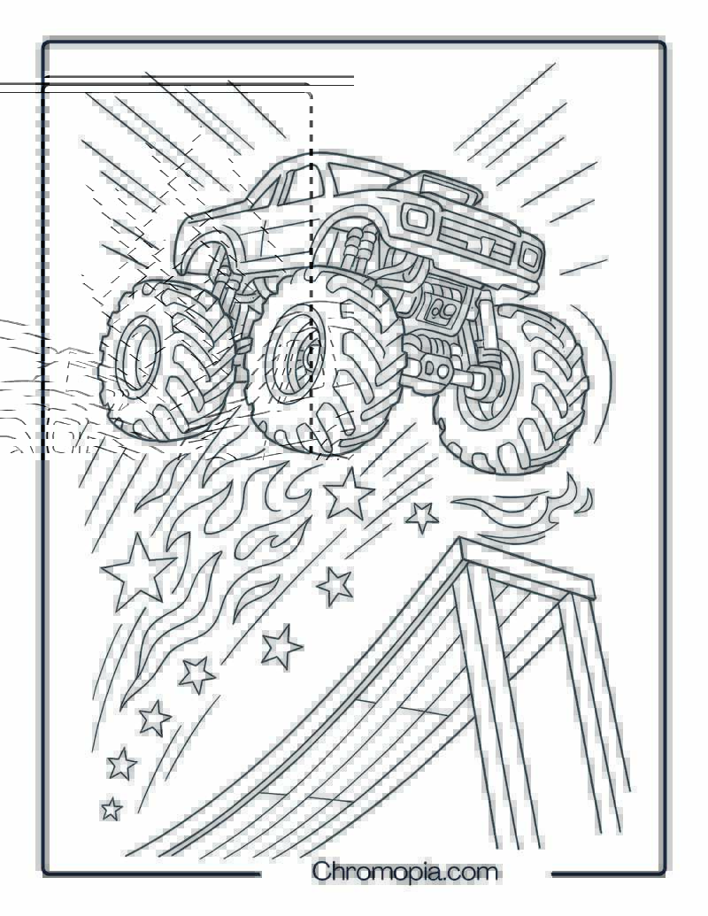 Hot Wheels Monster Truck Launching Off Ramp – Hot Wheels Monster Truck Coloring Page