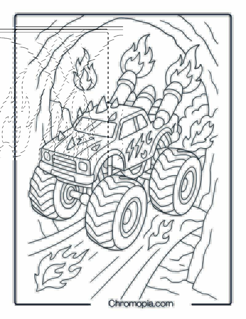 Hot Wheels Monster Truck with Fire Exhausts – Hot Wheels Monster Truck Coloring Page