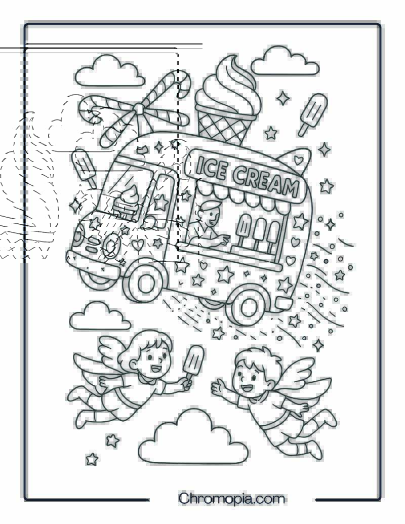 Fantasy-Themed Flying Ice Cream Truck – Ice Cream Truck Coloring Page