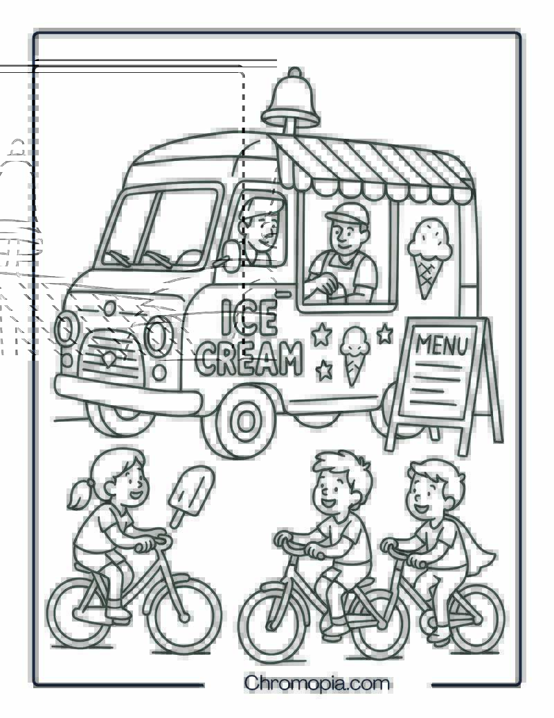 Vintage Ice Cream Truck with Bell and Menu Board – Ice Cream Truck Coloring Page