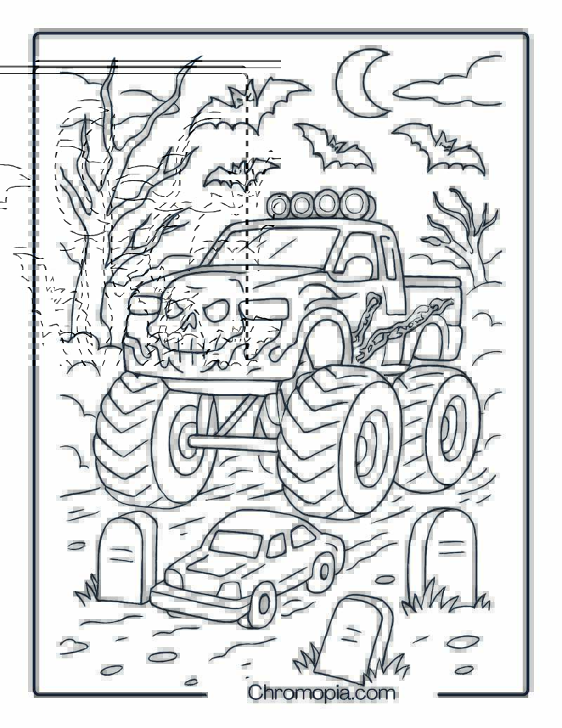 Graveyard Showdown at Midnight – Monster Jam Truck Coloring Page