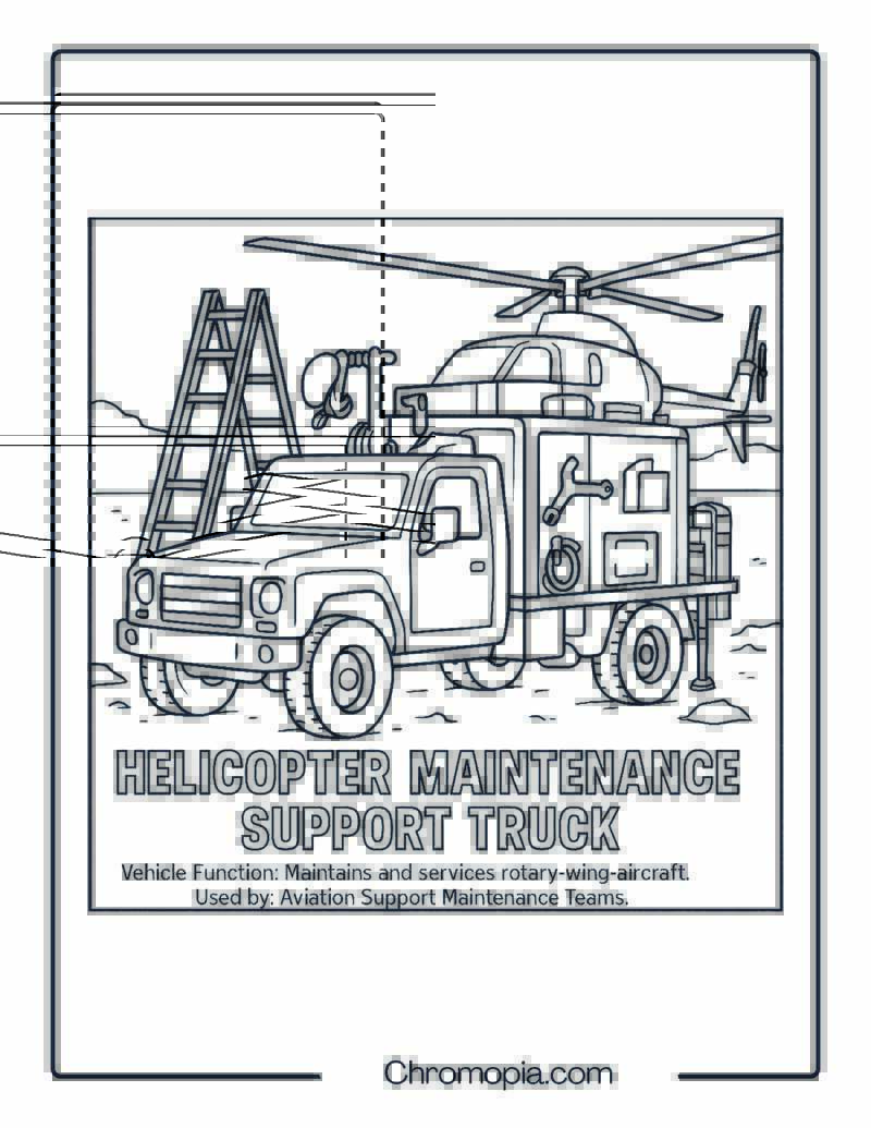 Helicopter Maintenance Support Truck – Military Vehicle Coloring Page