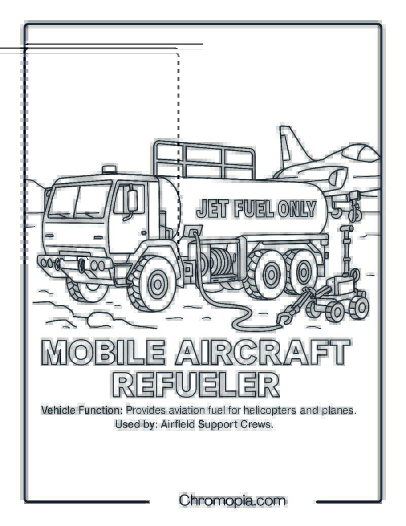 Mobile Aircraft Refueler – Military Vehicle Coloring Page