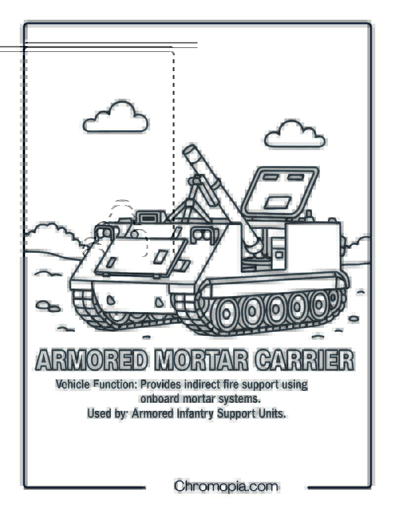 Armored Mortar Carrier – Military Vehicle Coloring Page