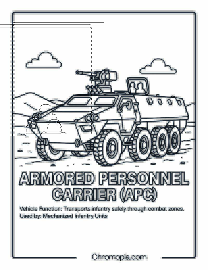 Armored Personnel Carrier (APC) – Military Vehicle Coloring Page