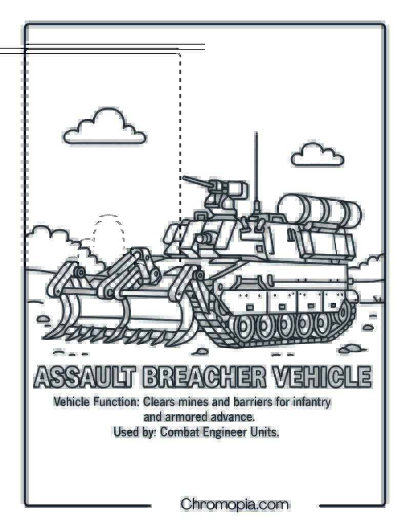 Assault Breacher Vehicle – Military Vehicle Coloring Page