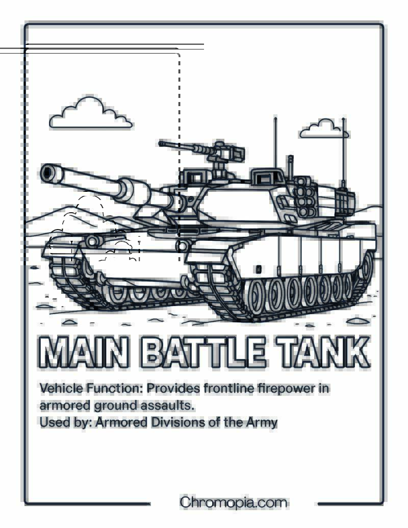 Main Battle Tank – Military Vehicle Coloring Page
