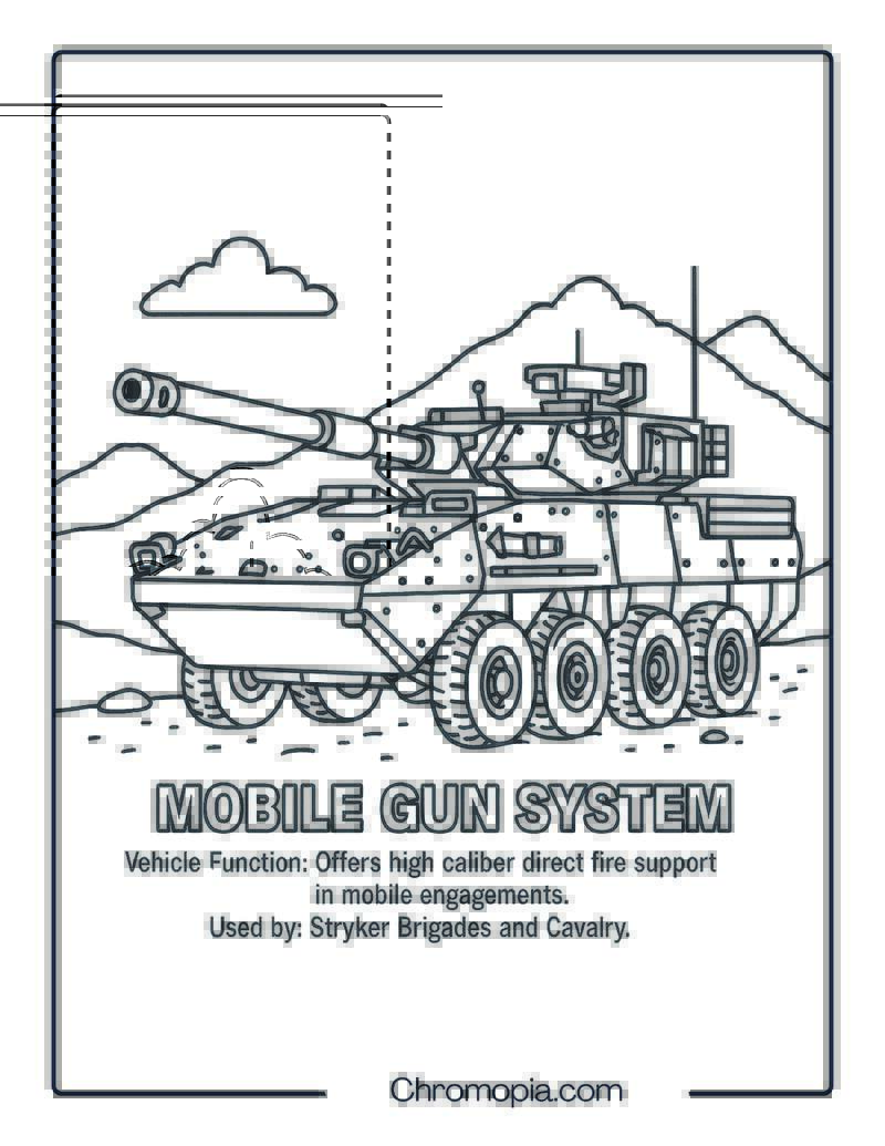 Mobile Gun System – Military Vehicle Coloring Page