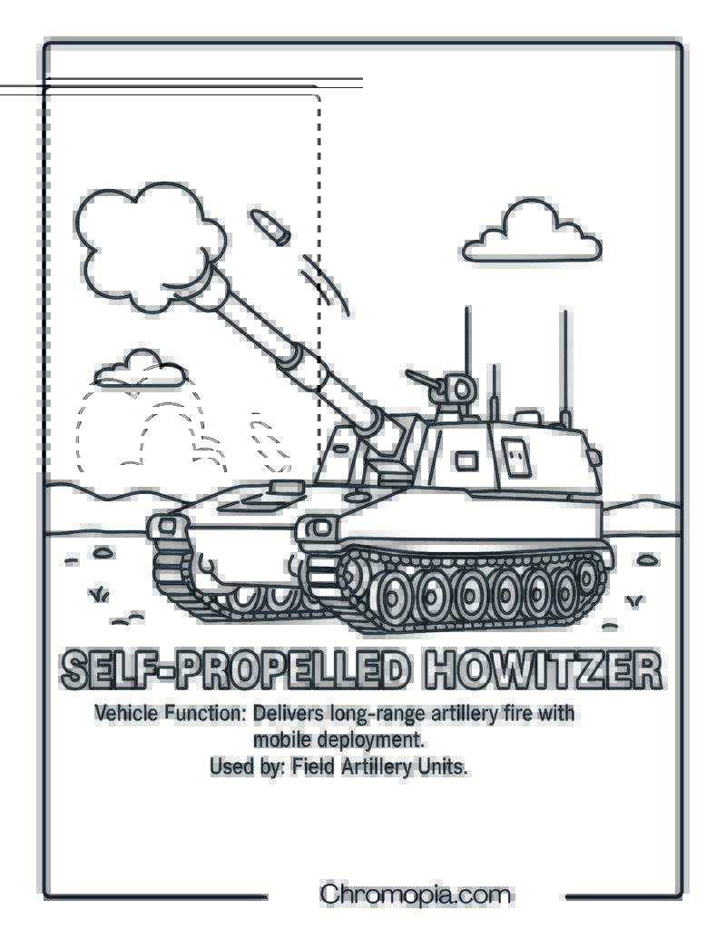 Self-Propelled Howitzer – Military Vehicle Coloring Page