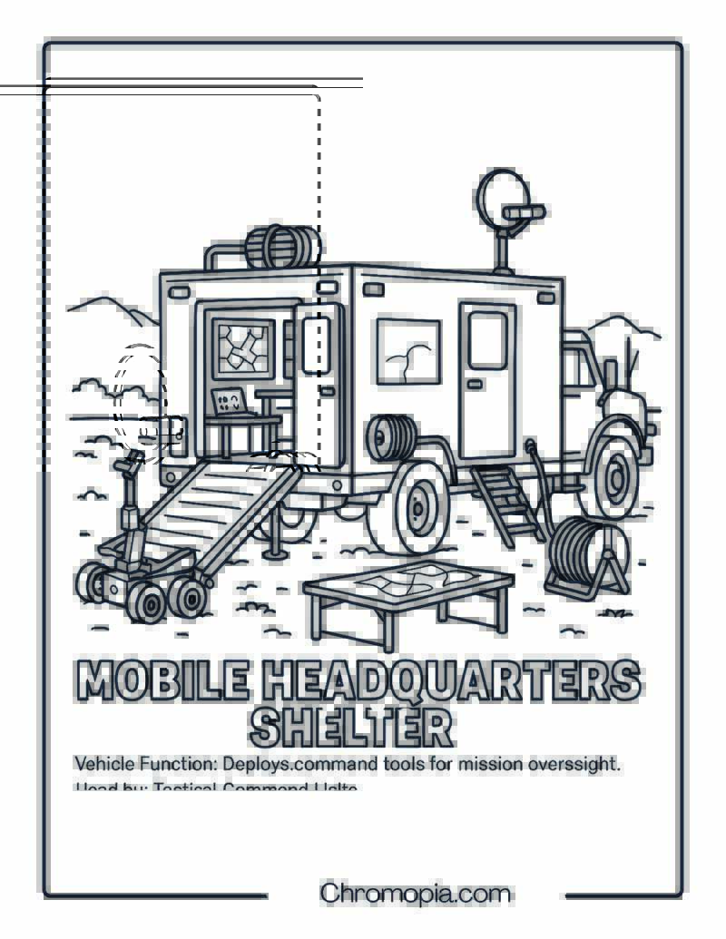 Mobile Headquarters Shelter – Military Vehicle Coloring Page