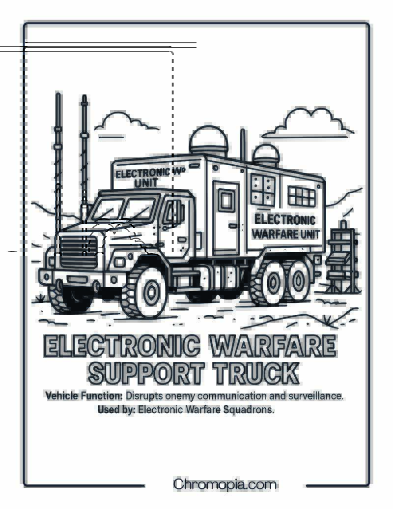 Electronic Warfare Support Truck – Military Vehicle Coloring Page