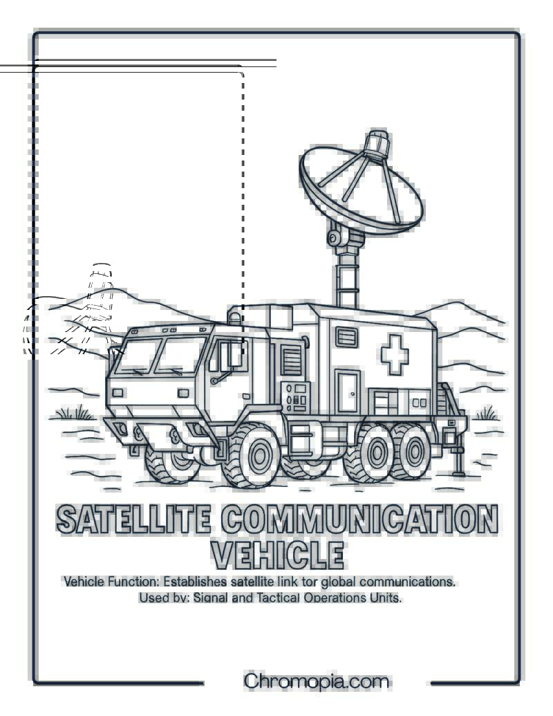 Satellite Communication Vehicle – Military Vehicle Coloring Page