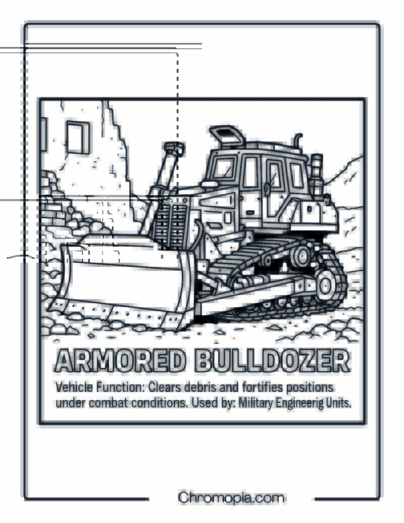 Armored Bulldozer – Military Vehicle Coloring Page