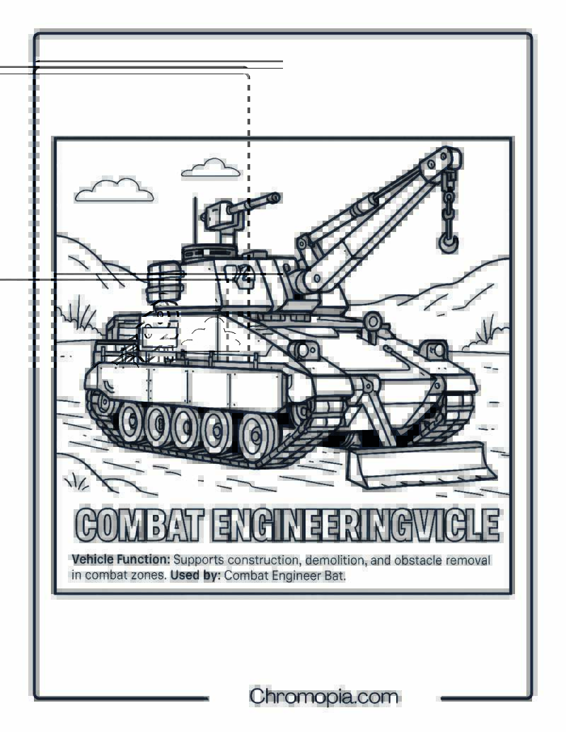 Combat Engineering Vehicle – Military Vehicle Coloring Page
