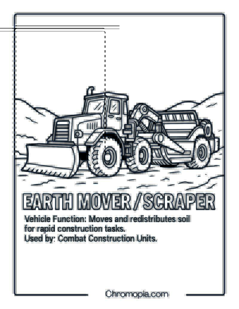 Earth Mover Scraper – Military Vehicle Coloring Page
