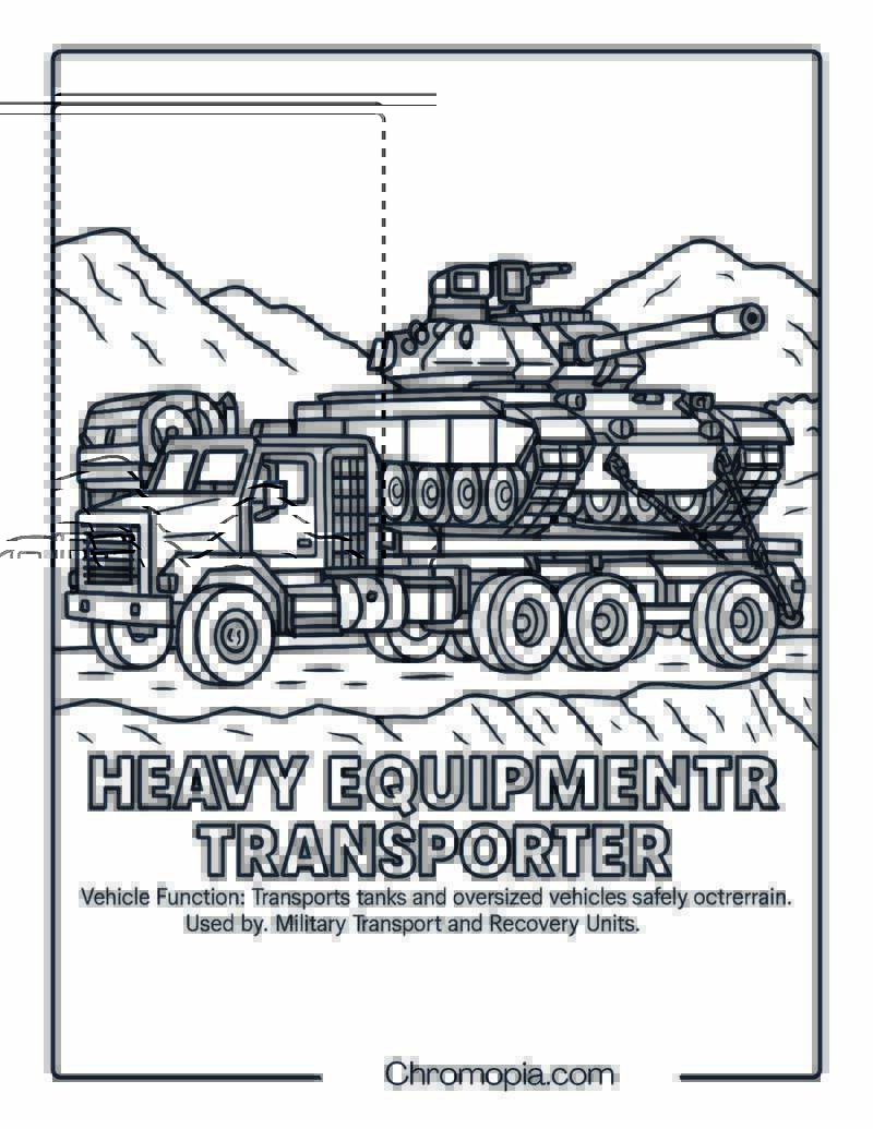 Heavy Equipment Transporter – Military Vehicle Coloring Page