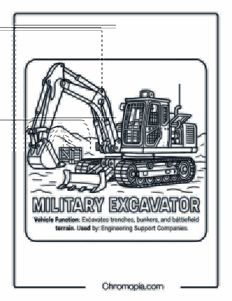 Military Excavator – Military Vehicle Coloring Page