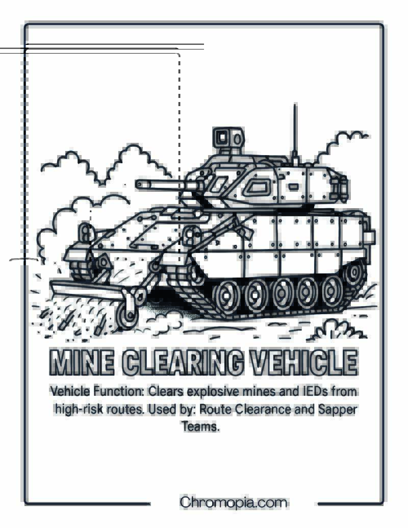 Mine Clearing Vehicle – Military Vehicle Coloring Page