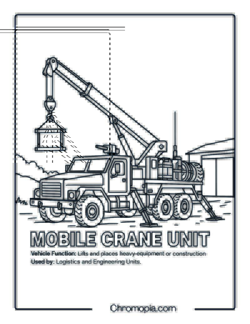 Mobile Crane Unit – Military Vehicle Coloring Page