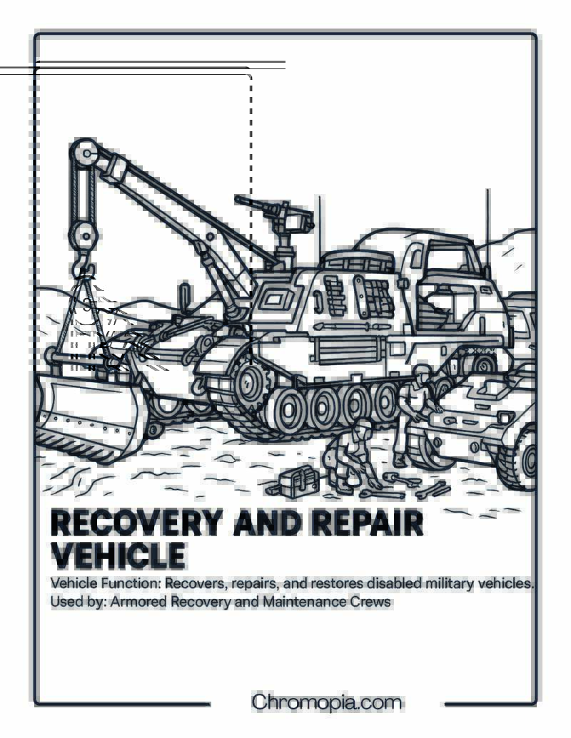 Recovery and Repair Vehicle – Military Vehicle Coloring Page