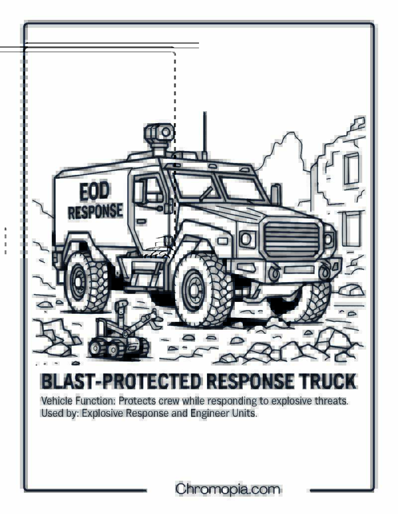 Blast-Protected Response Truck – Military Vehicle Coloring Page