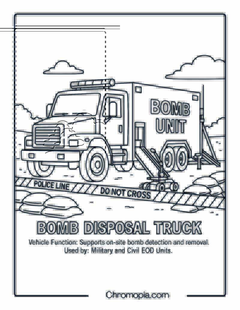 Bomb Disposal Truck – Military Vehicle Coloring Page