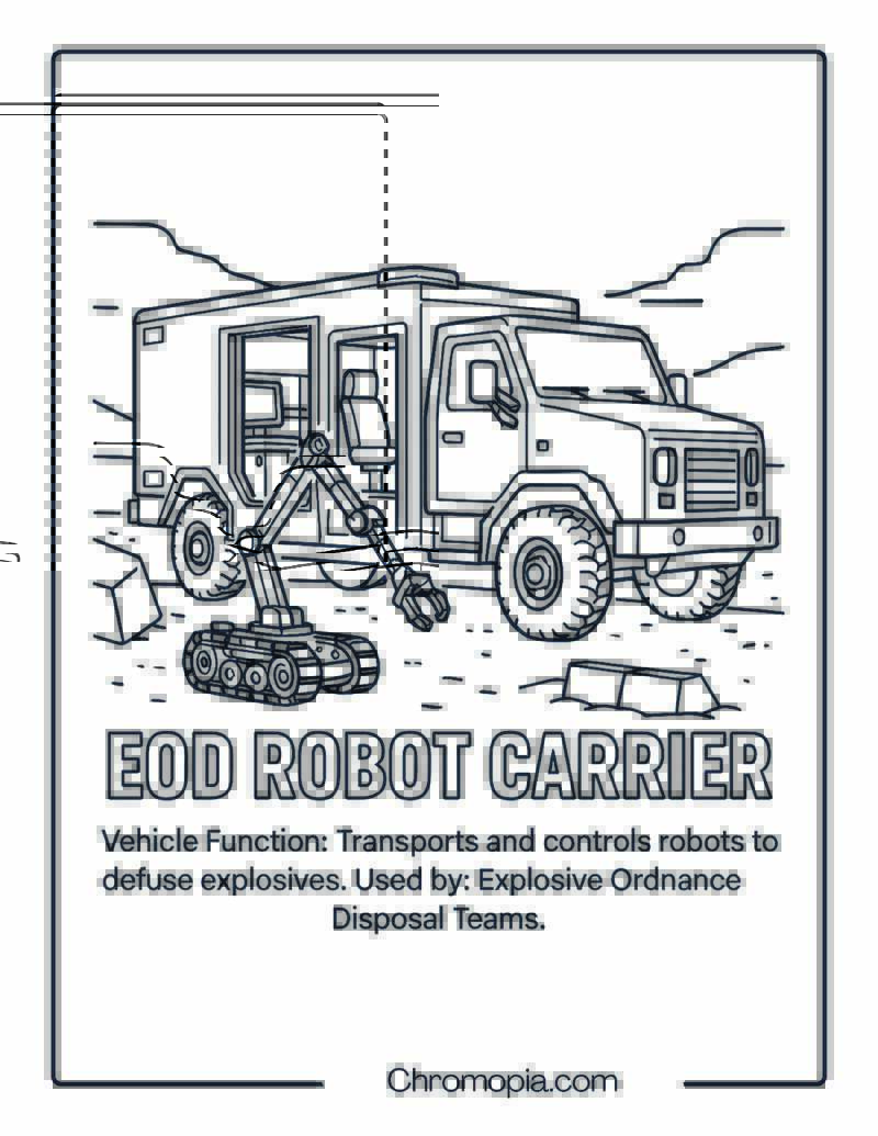 Explosive Ordnance Disposal (EOD) Robot Carrier – Military Vehicle Coloring Page