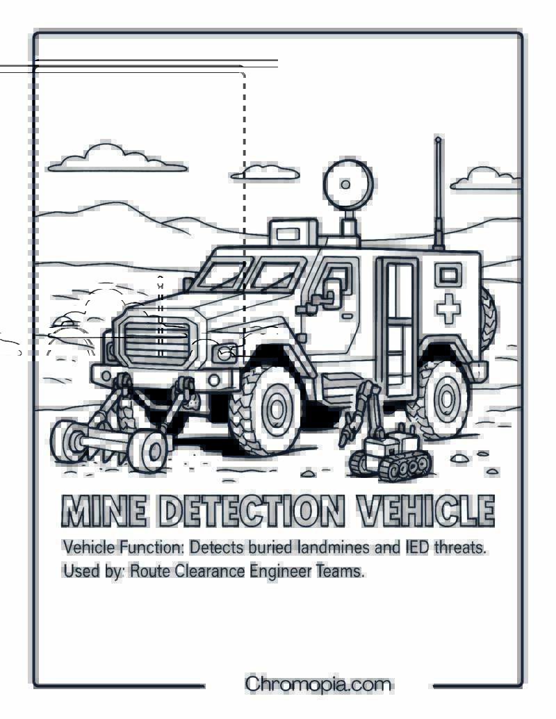 Mine Detection Vehicle – Military Vehicle Coloring Page