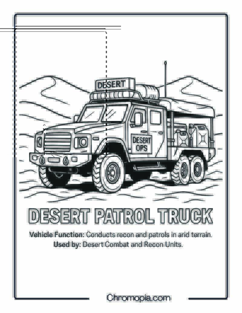 Desert Patrol Truck – Military Vehicle Coloring Page