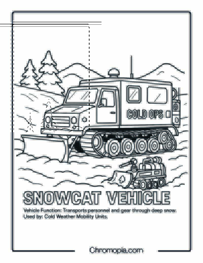 Snowcat Vehicle – Military Vehicle Coloring Page