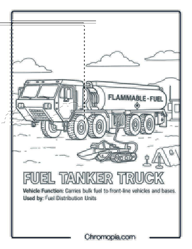 Fuel Tanker Truck – Military Vehicle Coloring Page
