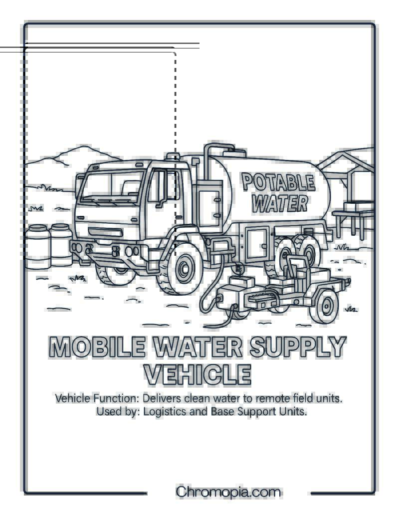 Mobile Water Supply Vehicle – Military Vehicle Coloring Page