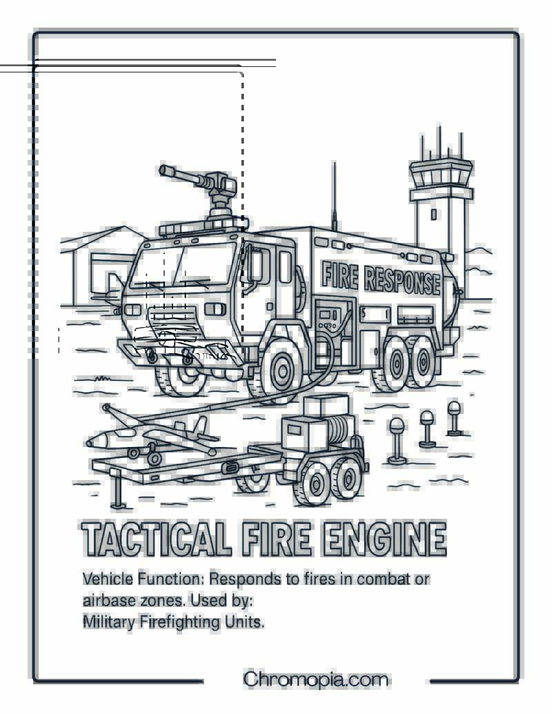 Tactical Fire Engine – Military Vehicle Coloring Page