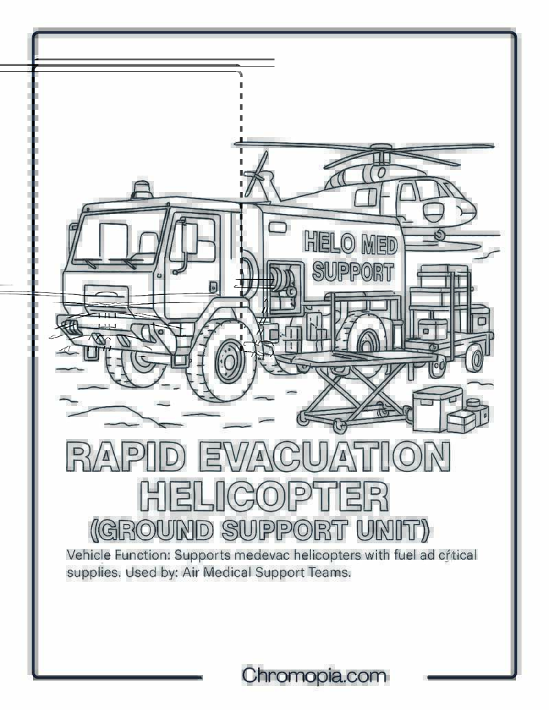 Rapid Evacuation Helicopter (Ground Support Unit) – Military Vehicle Coloring Page